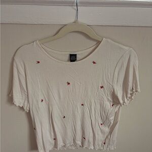 Wild Fable Cream Crop Top with Red Rose Embroidery